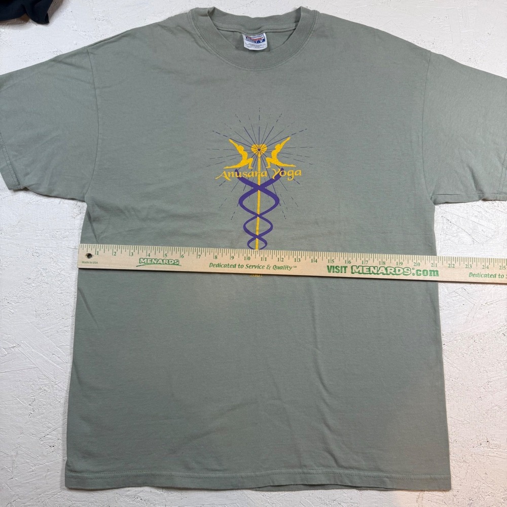 Hanes Beefy-T Anusara Yoga Graphic T-Shirt Green, Adult L, Cotton - Picture 4 of 10